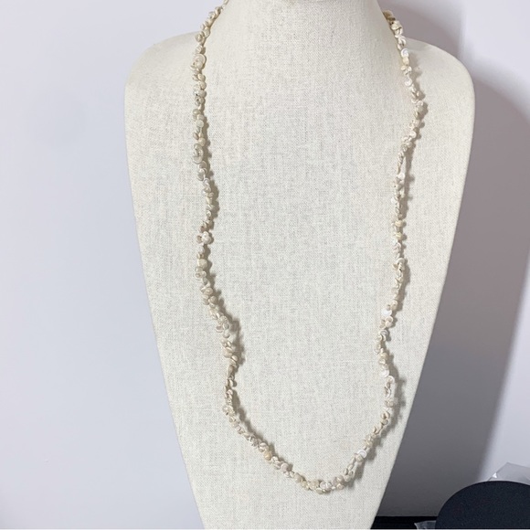 Vtg snail shell necklace tiny spiral button top seashell nautical long strand - Picture 3 of 4